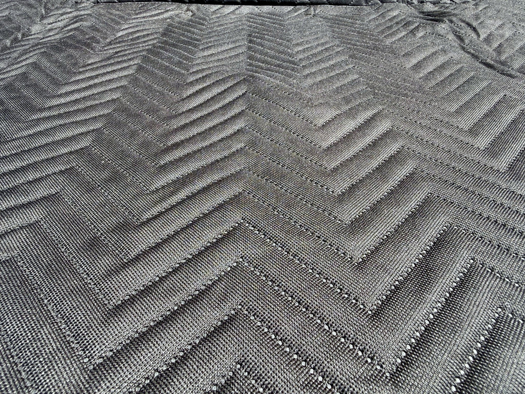 Close-up of black quilted fabric and stitching
