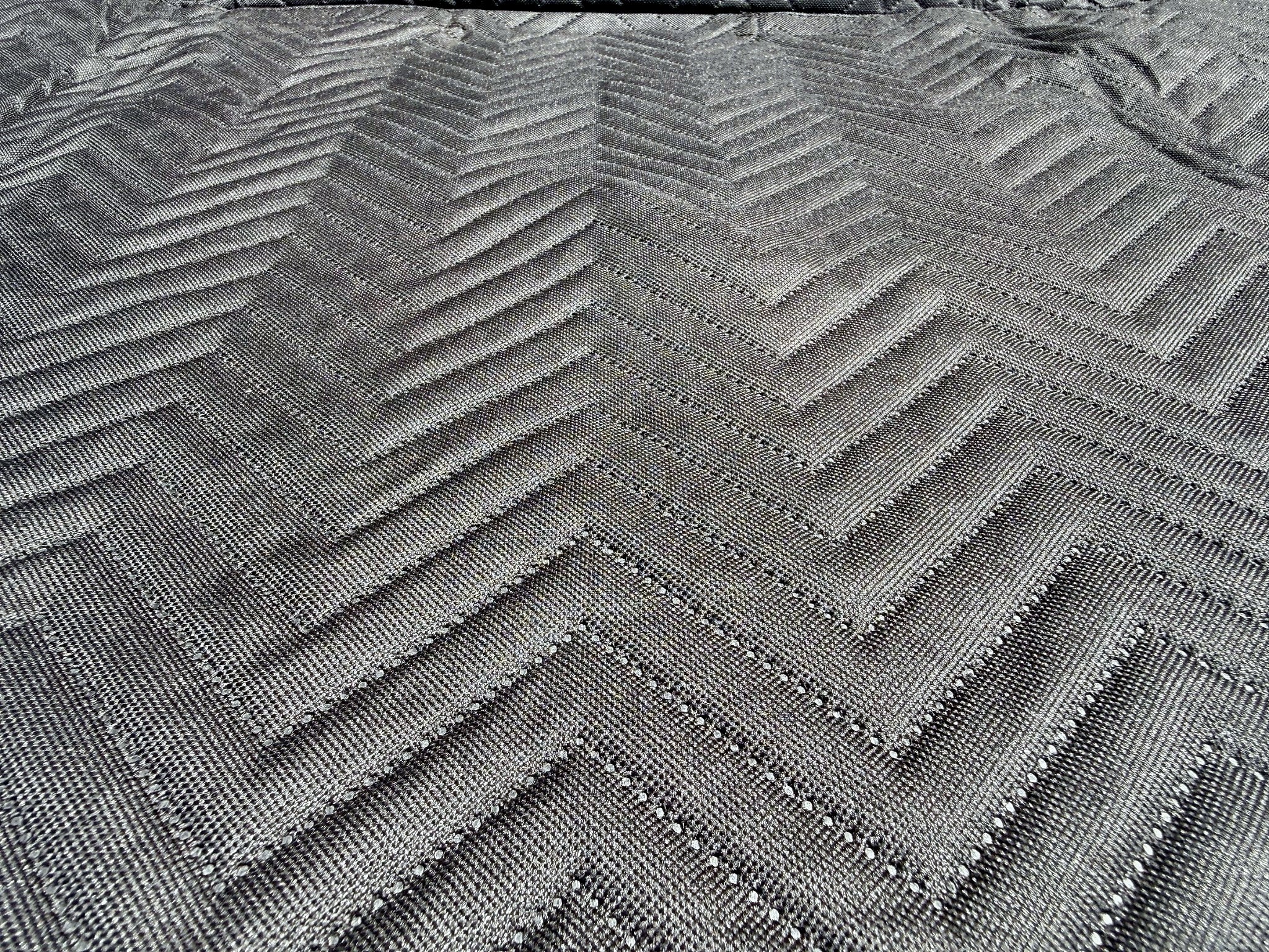 Close-up of black quilted fabric and stitching