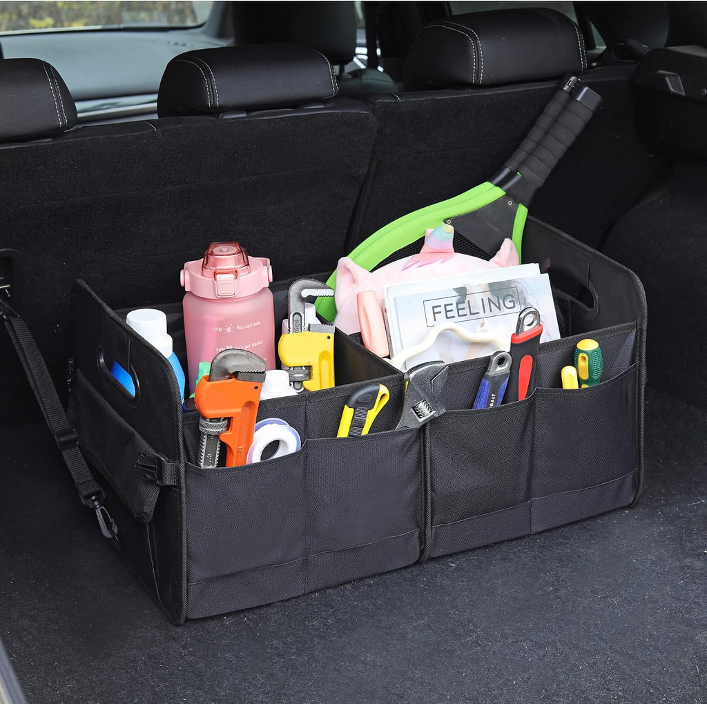 66L Collapsible Car Trunk Organizer with Adjustable Compartments