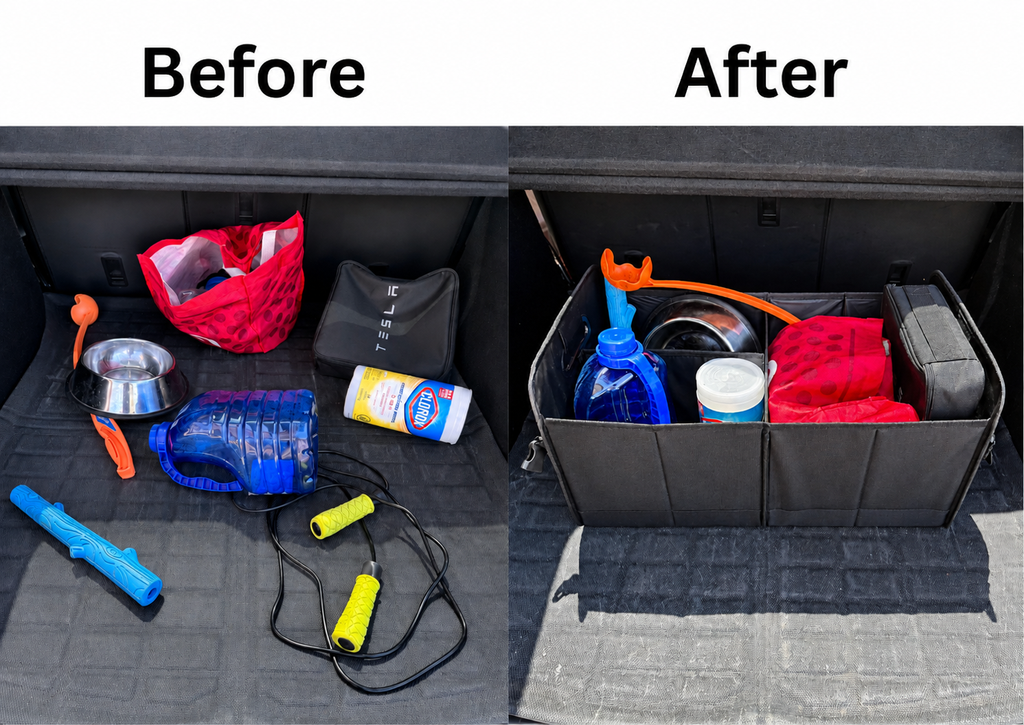 66L Collapsible Car Trunk Organizer with Adjustable Compartments